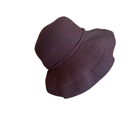 August Accessories Womens Plum Ribbed Cloche Hat With Bow Accent - Picture 3 of 5